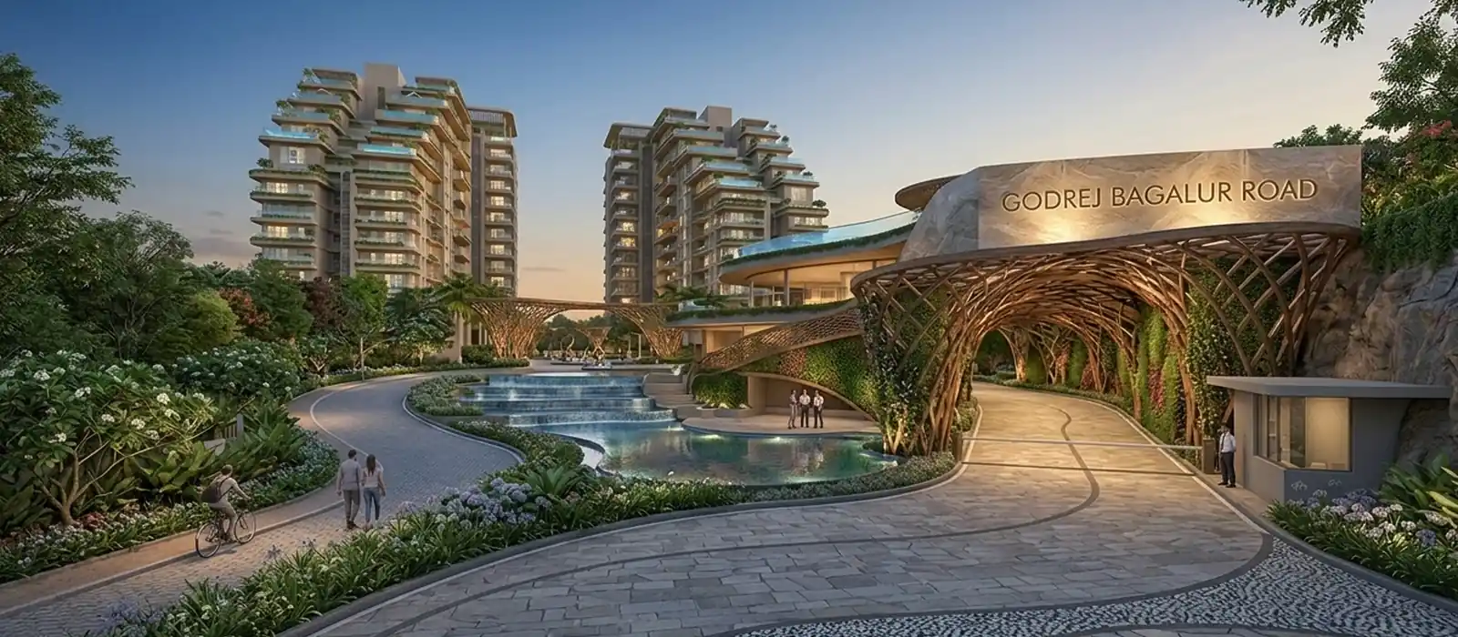 Godrej Bagalur Road clubhouse with pool, yoga lawn and play area