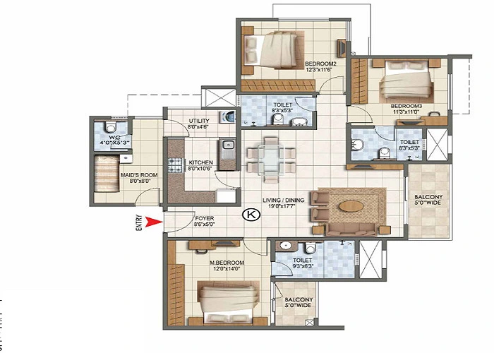 3 BHK, 1,536–1,985 sq. ft. floor plan at Godrej Bagalur Road