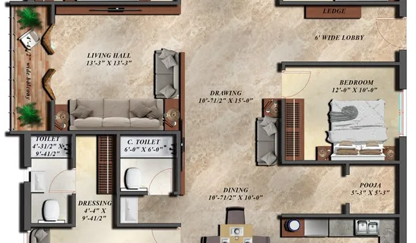 4 BHK, 2,250–2,750 sq. ft. floor plan at Godrej Bagalur Road